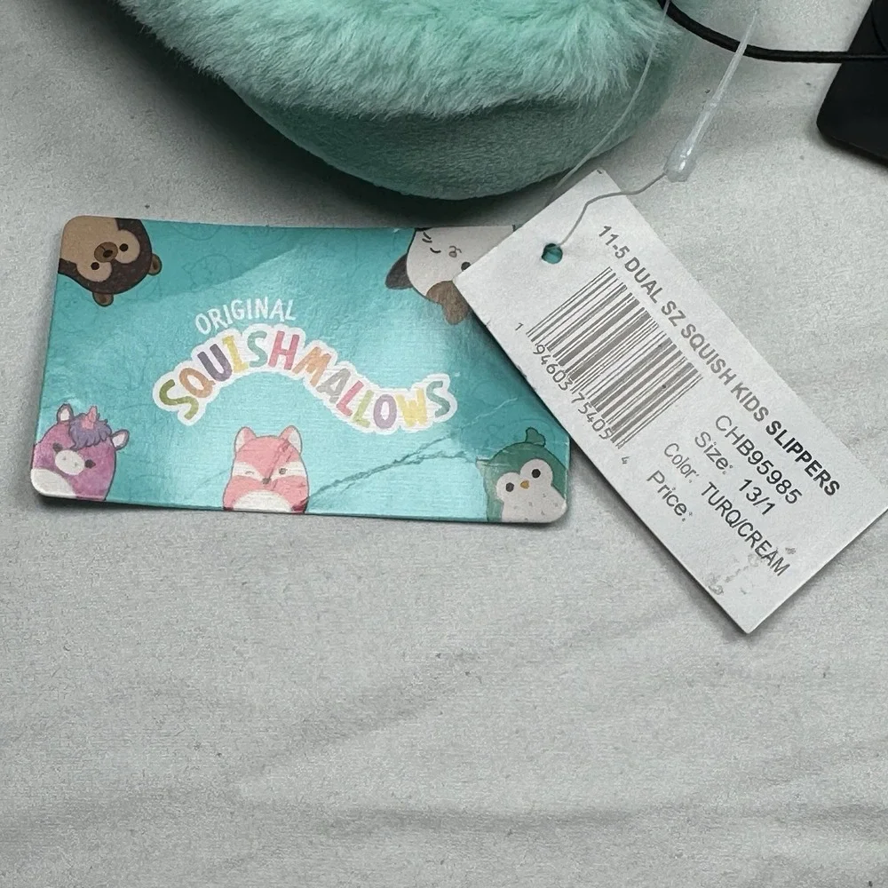 Squishmallows Kids‎ Slippers Size 13 1 Teal Owl Plush House Shoes